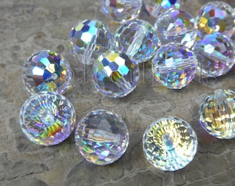 Swarovski crystal beads - faceted round beads - AB coated crystal beads - clear wedding beads - jewelry making crystal - loose bead -4pcs