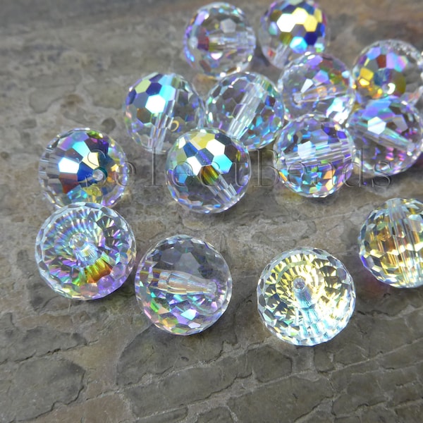 Swarovski crystal beads - faceted round beads - AB coated crystal beads - clear wedding beads - jewelry making crystal - loose bead -4pcs