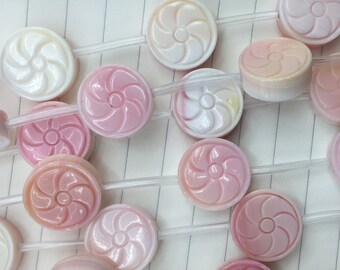 pink queen conch shell beads - natural seashell coin beads - carved windmill beads - Fengshui seashell beads - 15mm shell beads supplies