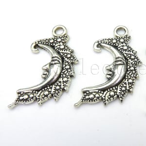 metal moon face beads - crescent moon charms - antique silver alloy beads - jewelry making charms - craft dangle charms