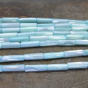 pink MOP tube beads - blue sea shell cylinder beads - dyed mother of pearl jewelry beads - necklace making beads - jewelry supplies - 15inch