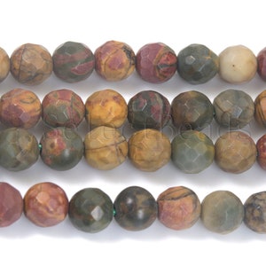 Picasso jasper faceted round beads - faceted gemstone beads - natural jasper beads - jasper beads - wholesale jewelry supplies- 15inch