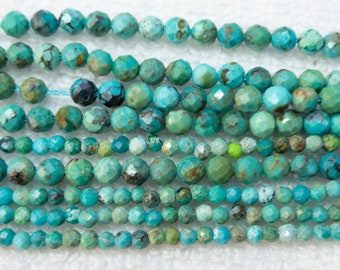 natural blue turquoise beads - small faceted round turquoises - blue green gemstone beads - tiny stone spacer beads - 2mm 3mm 4mm  -15inch