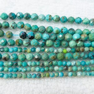 natural blue turquoise beads - small faceted round turquoises - blue green gemstone beads - tiny stone spacer beads - 2mm 3mm 4mm  -15inch