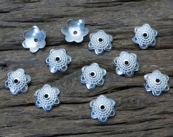 sterling silver textured beadcaps - 925 standard silver beading findings - jewelry making components - jewelry findings supplies