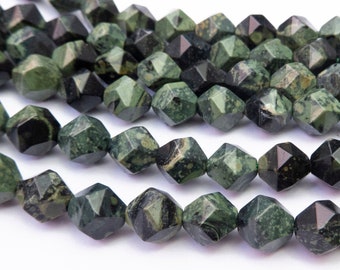 kambaba jasper diamond beads - forest green faceted gemstone beads - faceted beads wholesale  - 6mm 8mm diamond beads