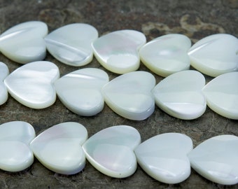 white MOP heart shape beads - shell  heart beads - mother of pearl shell beads - heart white beads - 8-20mm heart beads - 15inch