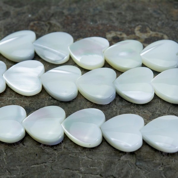 white MOP heart shape beads - shell  heart beads - mother of pearl shell beads - heart white beads - 8-20mm heart beads - 15inch