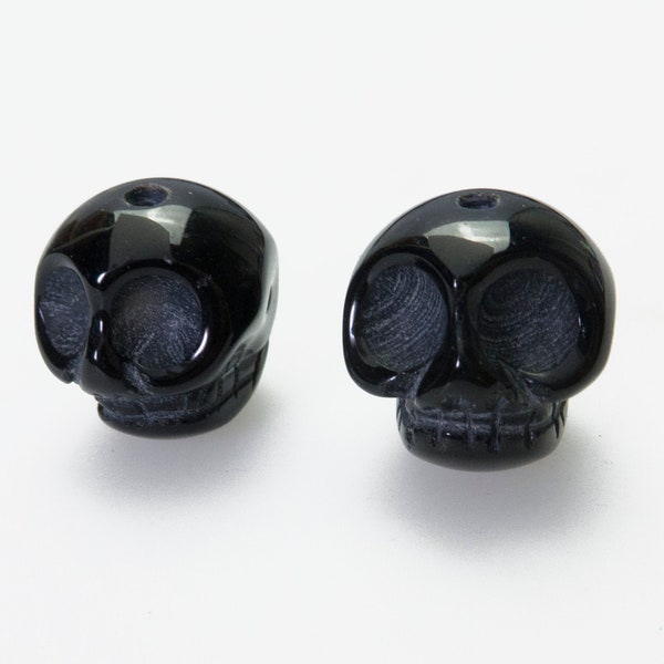 perles de crâne en onyx noir naturel - perles de pierres précieuses sculptées - sculptures en pierre noire - perles de 16 mm pour bijoux