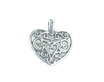 filigree heart charm - filigree heart charms supplies - silver  heart beads - heart charms for bracelets  -  metal heart beads - 20 pcs