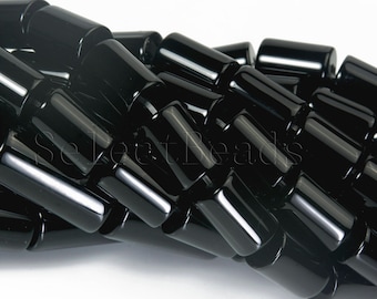 black onyx smooth tube beads - black agate cylinder jewelry beads - black beads for jewelry making - authentic black beads - 15 inch