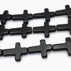natuurlijke zwarte onyx kruiskralen - edelsteen gebed hanger - zwarte stenen ketting kralen - sieraden maken kralen - ketting kralen