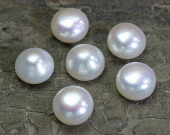 half drilled freshwater pearls - white pearl bread shape beads - pearl beads for earrings - half hole pearl beads for wedding jewelry