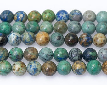 lapis blue green chrysocolla smooth round beads - 8mm genuine gemstone beads - natural gemstone beads - jewelry making supplies
