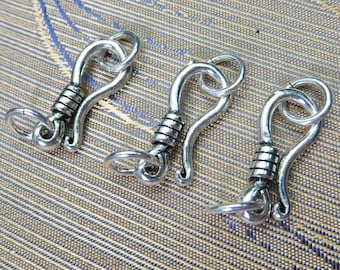 sterling silver hook clasps - sterling silver clasp set - antique silver finish jewelry clasps - easy wear necklace bracelet clasps - 3 sets