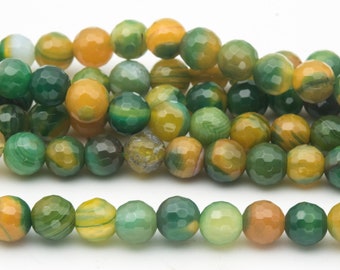 yellow green striped agate gemstone beads - natural faceted gemstone beads - faceted jewelry beads - agate beads supplies  -15inch