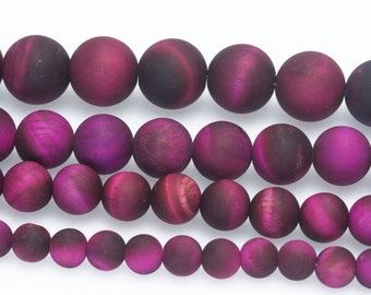 Matte tigers eye beads - fushcia tiger eye beads wholesale - tiger eye stone beads - tiger eye prayer beads -eye beads and gemstones -15inch