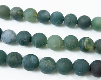 matte moss agate beads - green moss agate gemstone beads - natural gemstones  - natural jewelry stones - 4-12mm round beads - 15inch