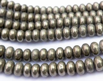 golden natural pyrite beads - genuine pyrite beads - pyrite spacer beads - quality gemstone smooth beads - smooth  rondelle beads -15inch