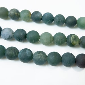 cuentas de ágata de musgo mate - cuentas de piedras preciosas de ágata de musgo verde - piedras preciosas naturales - piedras de joyería natural - cuentas redondas de 4-12 mm - 15 pulgadas