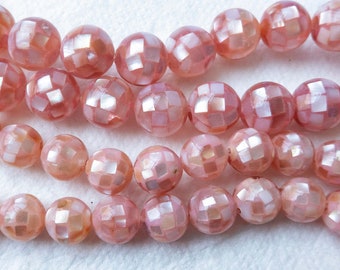 pink MOP ball beads - pink shell beads suppllies - quality sea shell beads - mother of pearl jewelry beads - shell beads wholesal-6 beads
