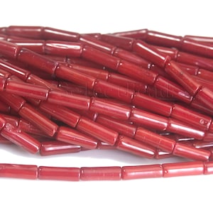 red coral tube beads -  cylinder bamboo coral beads - red beads for jewelry making - smooth tube beads - 8x3mm red tube beads -15 inch