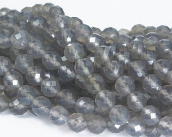 faceted gray agate beads - natural grey agate round beads - gray gemstone beads for jewlery making - natural agate beads wholesale  -15inch