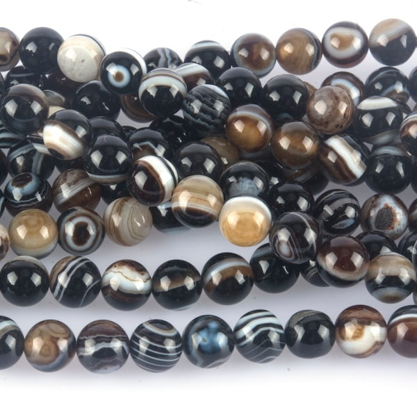 black and white agate evil eye beads - banded eye agate beads - protection jewelry stone beads - religious worry beads - rosary beads-15inch