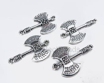 silver axe jewelry links - antique silver ax necklace connectors - metal alloy crafts components - metal axe beads for jewelry -20 pcs