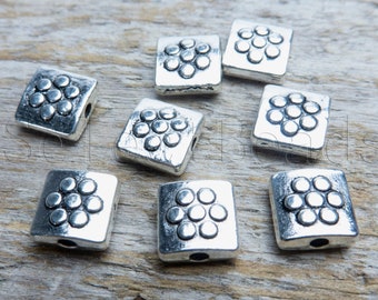 silver square beads - flower textured pillow beads - floral metal beads - plant pattern beads - jewelry beads - 8mm square beads - 20pcs