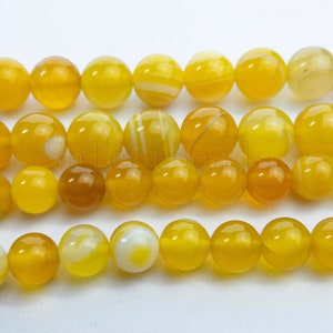 yellow agate banded agate beads - yellow stone agates - yellow gemstone beads -materials for making bracelets - yellow beads -15inch