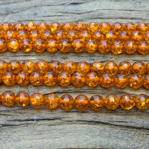 perles d’ambre en résine - perles de bijoux en ambre synthétique - perles rondes d’ambre rouge - fournitures de perles d’ambre transparentes - perles de 8-14mm -15 pouces