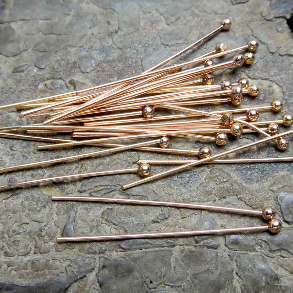 gold tone brass ball headpins - rose gold finished ball pins - high quality ball pins - beading point pins - jewelry making pins