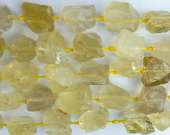 lemon quartz raw gemstone nuggets beads - rough lemon quartz chunky nuggets - raw stone jewelry beads - yellow gemstone beads - 15 inch