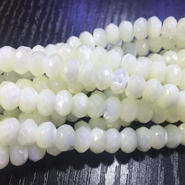 mother of pearl faceted rondelle beads - white shell abacus beads - white jewelry making beads - white beading beads - 15inch
