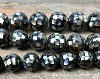 black lip shell ball beads - black shell round beads  -  black  mother of pearl jewelry beads - shell beads wholesale - 6 beads