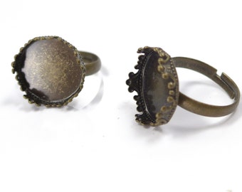 crown bezel set ring blanks - brass jewelry ring blanks - bronze ring base - adjustable ring blanks - ring blanks for jewelry making - 15pcs