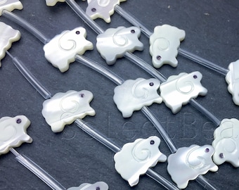 mother of pearl lamb beads - MOP sheep jewelry beads - white animal beads - white shell beads supplies - 10x15mm beads - 15 beads