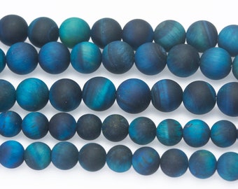 Matte Blue Tiger's Eyes Beads,  Blue Gemstone Beads, Beading Supplies Wholesale, Jewelry Making Round Beads  - 6mm 8mm 10mm matte beads