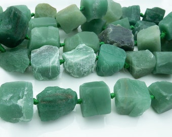 natural green aventurine raw nugget beads - chunky stone necklace beads - green gemstone beads - rough nugget beads -15inch