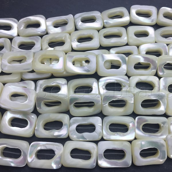 white MOP rectangle frame beads - natural sea shell jewelry beads - mother of pearl beading supplies - shell beads wholesale -15inch