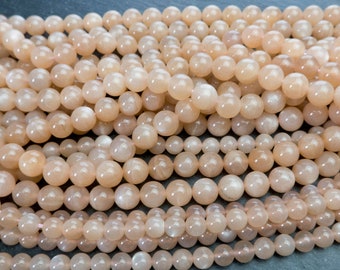 natural sunstone gemstone beads - peach sunstone round beads - smooth round precious stone  -4mm 6mm 8mm 10mm sunstone beads -15inch