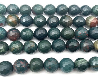 bloodstone faceted round beads - dark green gemstone  beads - Indian bloodstone  - blood stone round beads - 6-10mm beads