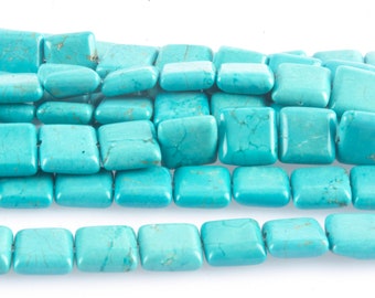 blue Chinese turquoise square beads - pillow beads jewelry supply - blue jewelry making stone beads - 10mm square beads - 15 inch strand