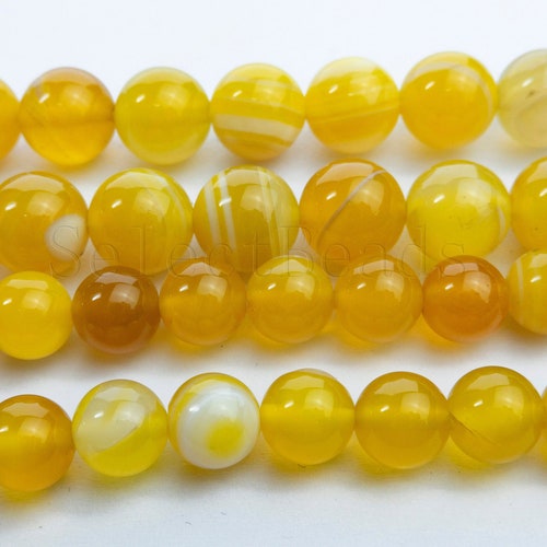 Yellow Agate Banded Agate Beads Yellow Stone Agates Yellow Etsy