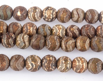 Perle Rotonde In Agata Tibetana Da 6 Mm E 8 Mm, Perle Dzi In Agata Marrone Con Occhio Inciso, Perline Antiche In Stile Boho, Filo Da 13,5". - Italia - Foto 11