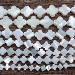 Perline di trifoglio con conchiglia, perline di conchiglia bianche a 4 foglie, perline di conchiglia simbolo di fortuna, perline di gioielli vegetali, forniture di perline di madreperla, 15 pollici