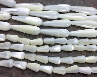 Cuentas de nácar en forma de lágrima - pequeñas cuentas de concha para hacer joyas - suministros para abalorios de nácar natural - cuentas colgantes - 15 pulgadas