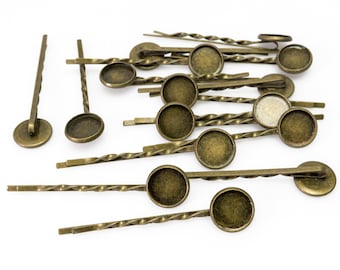 ébauches d’épingles à cheveux en bronze antique - base de cabine en laiton plaqué - plateau de pinces à cheveux - réglage de cabochon à cheveux rond - support de réglage de lunette - base en laiton