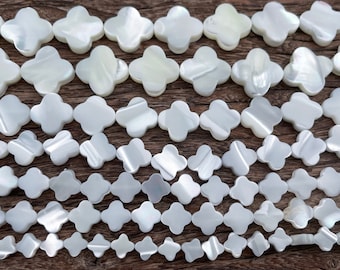 shell clover beads - white shell 4 leaf beads - lucky symbol shell beads - plant jewelry beads - mother of pearl  beads supplies -15inch